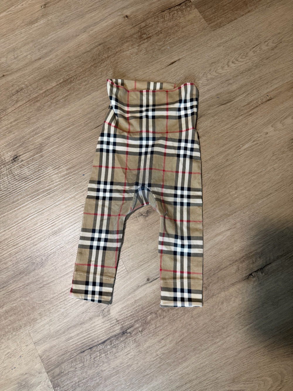 Burberry Beige Tartan Kids Leggings with Black and Red Accents